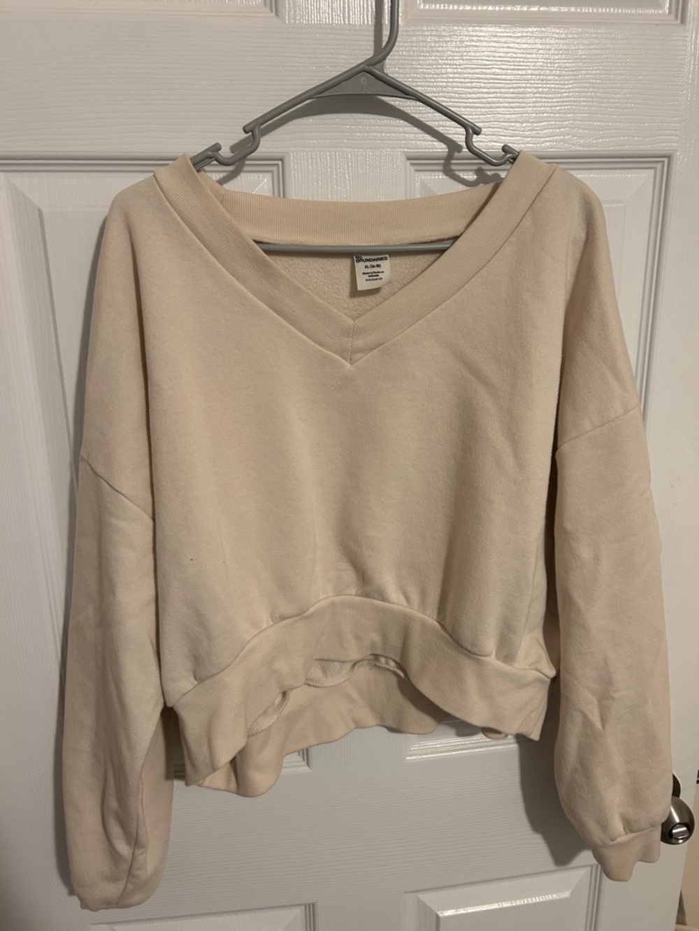 No Boundaries Cream V-Neck Cropped Sweatshirt